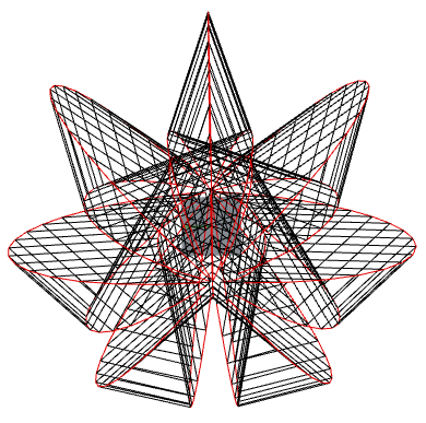 Generative star geometry with the print path in red