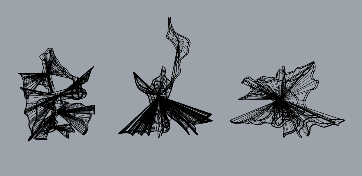 All three sculptures as wireframe geometry